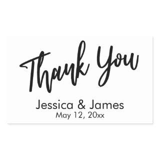 Simple Casual Typography Thank You Black & White Rectangular Sticker