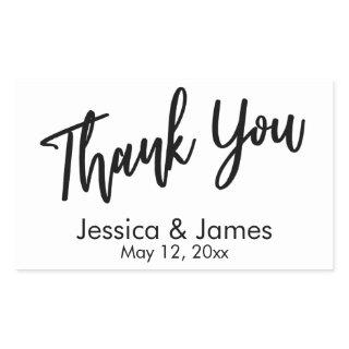 Simple Casual Typography Thank You Black & White Rectangular Sticker