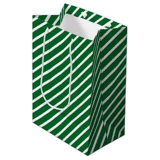 Simple Chic Diagonal White Stripes On Green Medium Gift Bag