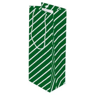 Simple Chic Diagonal White Stripes On Green Wine Gift Bag