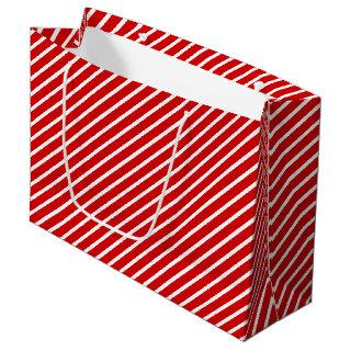 Simple Chic Diagonal White Stripes Pattern On Red Large Gift Bag