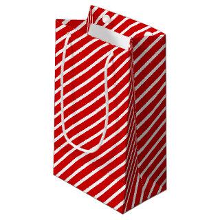 Simple Chic Diagonal White Stripes Pattern On Red Small Gift Bag