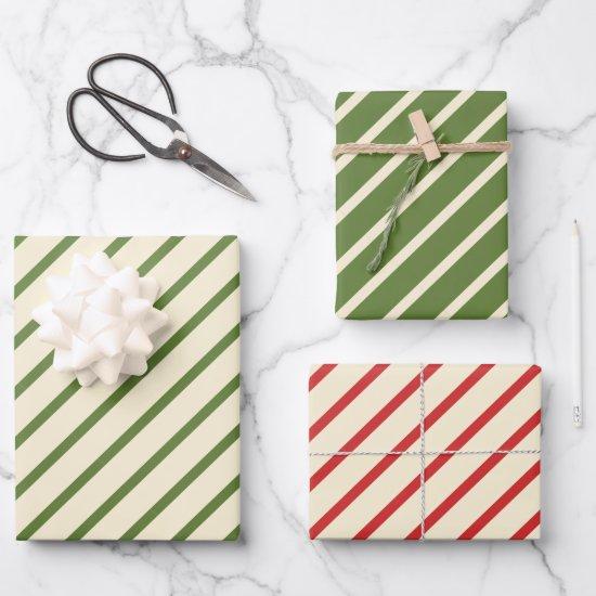 Simple Christmas Diagonal Stripe Olive Green & Red  Sheets