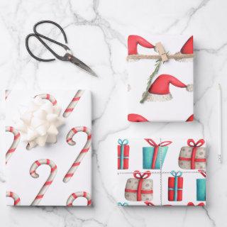 Simple Christmas Pattern Candy Cane Santa Hat Gift  Sheets