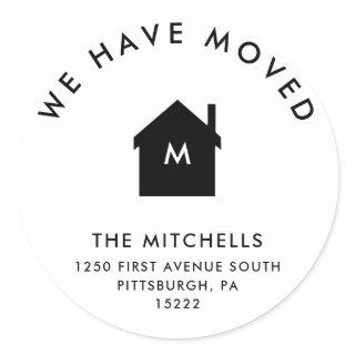 Simple Classic Black and White House | New Address Classic Round Sticker