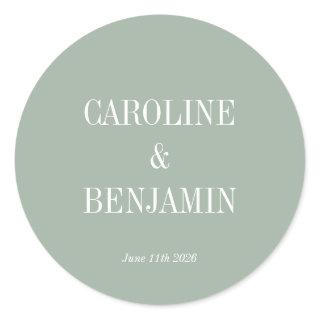 Simple Classic Elegant Dusty Sage Custom Wedding Classic Round Sticker