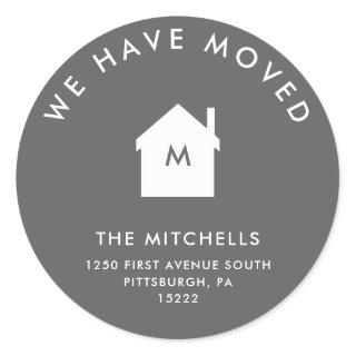 Simple Classic Gray and White House | New Address Classic Round Sticker