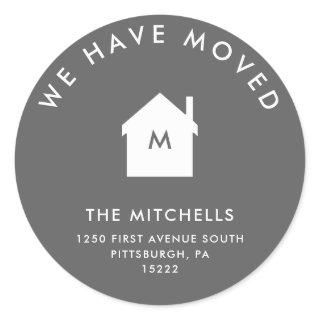 Simple Classic Gray and White House | New Address Classic Round Sticker