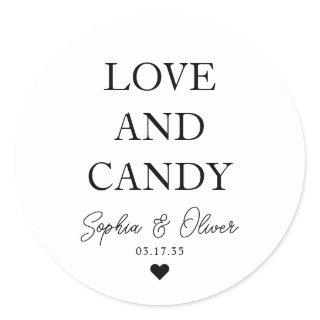 Simple Classic LOVE AND CANDY Heart Wedding Favor Classic Round Sticker