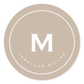 Simple Classic Monogram Beige Classic Round Sticker