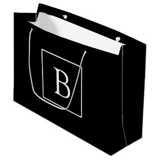 Simple Classic Monogram | Black w/ White Text Large Gift Bag