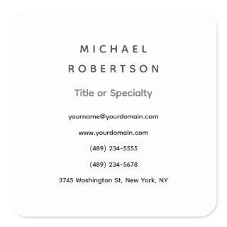 Simple Clean Elegant Modern Minimalist White Grey Square Sticker