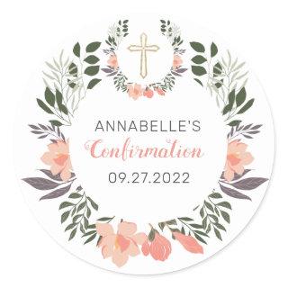 Simple  Coral Floral Confirmation  Classic Round Sticker