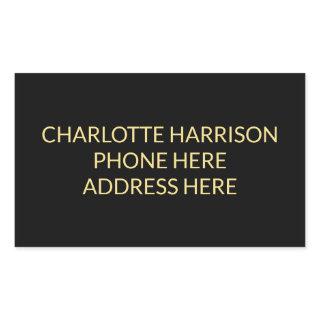Simple custom black gold name contact info rectangular sticker
