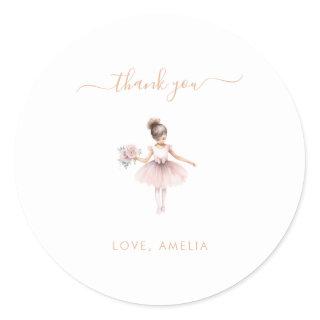 Simple Cute Ballerina Birthday Thank You Favor Classic Round Sticker