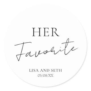 Simple Cute Elegant Modern Her Favorite Wedding Classic Round Sticker