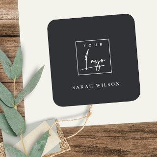 Simple Dark Black Custom Promotional Business Logo Square Sticker