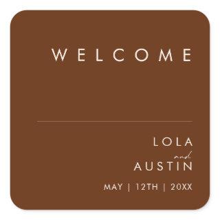 Simple Desert | Dark Cinnamon Wedding Welcome Square Sticker