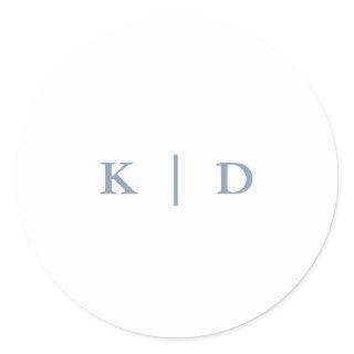 Simple Dusty Blue Elegant Wedding Monogram Classic Round Sticker