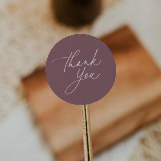 Simple Dusty Plum Calligraphy Script Thank You Classic Round Sticker