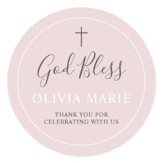 Simple Dusty Rose Pink Baptism Thank You Favor Classic Round Sticker