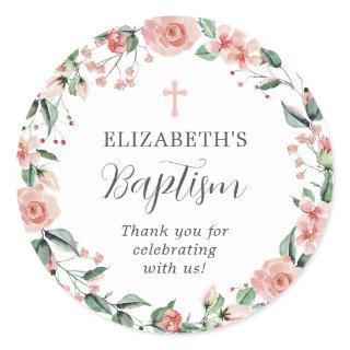 Simple Dusty Rose Pink Baptism Thank You Favor Classic Round Sticker