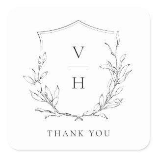 Simple elegance botanical crest monogram wedding square sticker