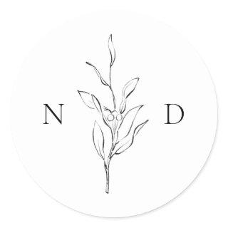 Simple elegance botanical leaves wedding classic round sticker