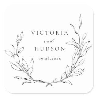 Simple elegance botanical wreath wedding square sticker