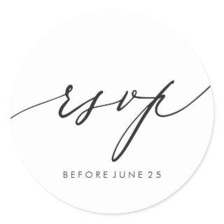 Simple Elegant Calligraphy Black White RSVP Classic Round Sticker