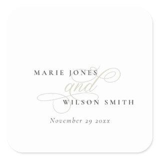 Simple Elegant Chic Script Black & White Wedding Square Sticker