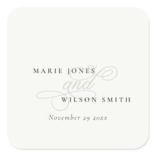 Simple Elegant Chic Script Black & White Wedding Square Sticker