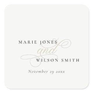 Simple Elegant Chic Script Black & White Wedding Square Sticker