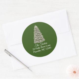 Simple Elegant Christmas Tree Green Return Address Classic Round Sticker