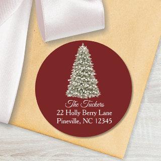 Simple Elegant Christmas Tree Red Return Address Classic Round Sticker