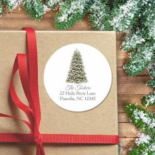 Simple Elegant Christmas Tree Return Address Classic Round Sticker