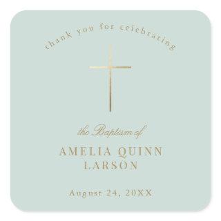 Simple Elegant Gold Cross Baptism Christening Square Sticker