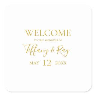 Simple Elegant Gold Wedding Welcome Square Sticker