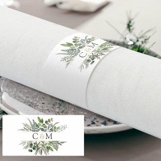 Simple elegant monogram eucalyptus napkins napkin bands