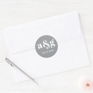 Simple, elegant monogram ultimate gray wedding classic round sticker