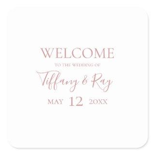 Simple Elegant Rose Gold Wedding Welcome Square Sticker