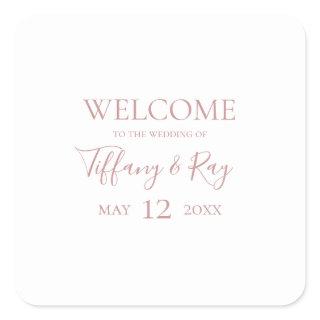 Simple Elegant Rose Gold Wedding Welcome Square Sticker