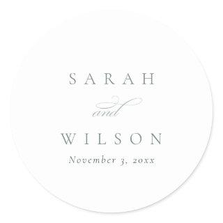 Simple Elegant Script Black & White Wedding Classic Round Sticker