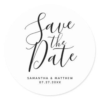 Simple Elegant Script Save The Date Boho Wedding Classic Round Sticker