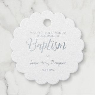 Simple Elegant Script Thank You baby girl Silver Foil Favor Tags