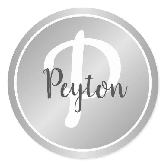 Simple Elegant Silver Gray Grey Monogrammed Name Classic Round Sticker