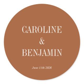 Simple Elegant Terracotta Custom Wedding Classic Round Sticker