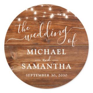 Simple Elegant Wood Rustic Wedding Classic Round Sticker