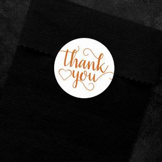 Simple Fall Script | Burnt Orange Thank You Heart Classic Round Sticker