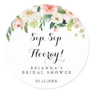 Simple Floral Green Sip Sip Hooray Bridal Shower Classic Round Sticker